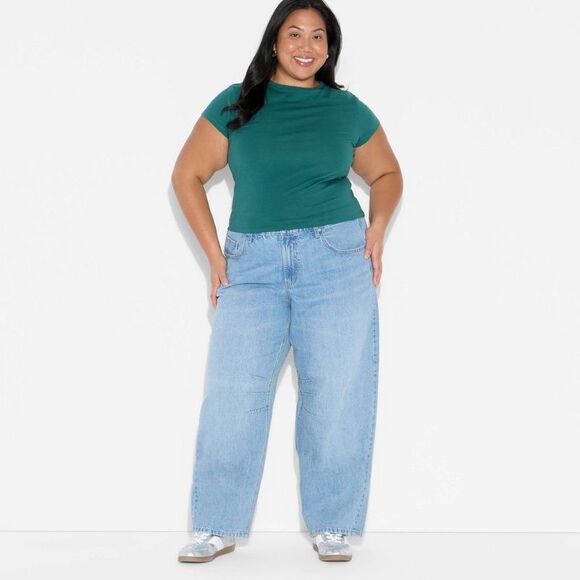 Wild Fable - Women's Mid-Rise Barrel Jeans - Wild Fable Light W Light Wash - Picture 1 of 3